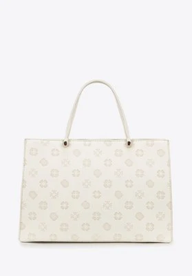 Damski kuferek z imitacji skóry w tłoczoną sygnaturę kremowy Wittchen