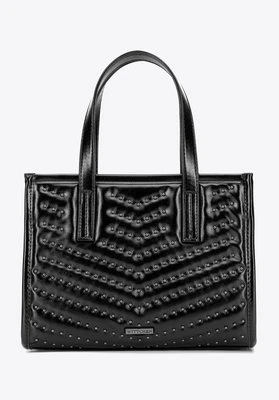 Damski kuferek z imitacji skóry z dżetami czarno - grafitowy Wittchen