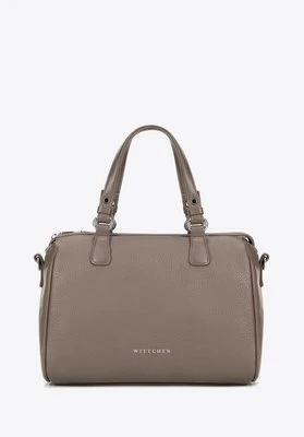 Damski kuferek z imitacji skóry z dżetami na pasku ciemny beż Wittchen
