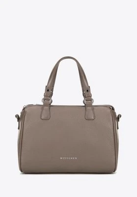 Damski kuferek z imitacji skóry z dżetami na pasku ciemny beż Wittchen