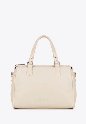 Damski kuferek z imitacji skóry z dżetami na pasku kremowy Wittchen