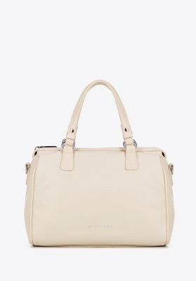 Damski kuferek z imitacji skóry z dżetami na pasku kremowy Wittchen