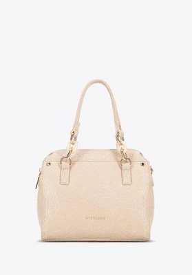 Damski kuferek z imitacji skóry z kontrastowym przeszyciem kremowy Wittchen
