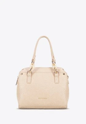 Damski kuferek z imitacji skóry z kontrastowym przeszyciem kremowy Wittchen