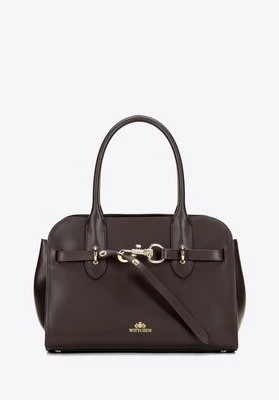 Damski kuferek z naturalnej skóry z dekoracyjnym paskiem ciemny brąz Wittchen