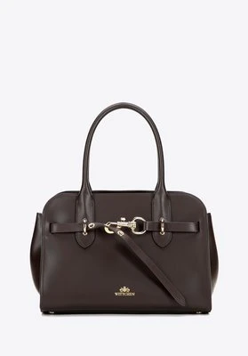 Damski kuferek z naturalnej skóry z dekoracyjnym paskiem ciemny brąz Wittchen