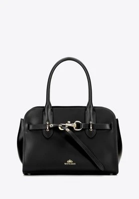 Damski kuferek z naturalnej skóry z dekoracyjnym zapięciem czarny Wittchen