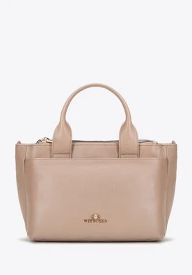 Damski kuferek z naturalnej skóry z odpinanym paskiem beżowy Wittchen