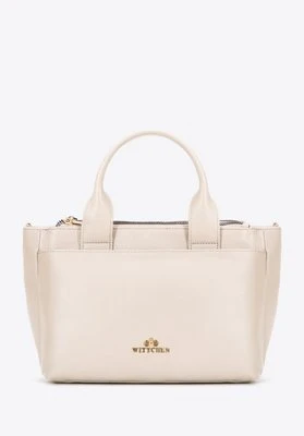 Damski kuferek z naturalnej skóry z odpinanym paskiem kremowy Wittchen