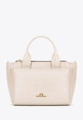 Damski kuferek z naturalnej skóry z odpinanym paskiem kremowy Wittchen