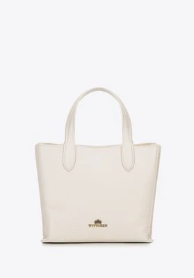 Damski kuferek ze skóry na zamek kremowy Wittchen