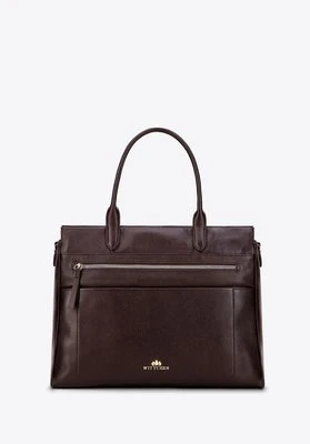 Damski kuferek ze skóry naturalnej o fakturze groszkowej brązowy Wittchen