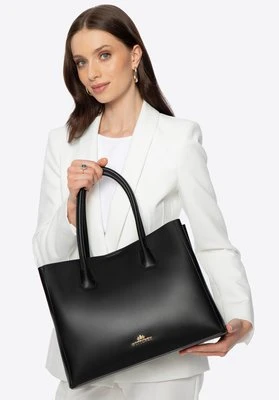 Damski kuferek ze skóry naturalnej trójkomorowy czarno - złoty Wittchen