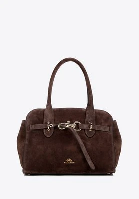 Damski kuferek ze skóry zamszowej z dekoracyjnym zapięciem ciemny brąz Wittchen