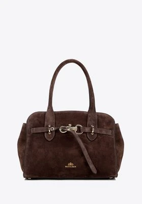 Damski kuferek ze skóry zamszowej z dekoracyjnym zapięciem ciemny brąz Wittchen