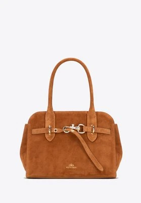 Damski kuferek ze skóry zamszowej z dekoracyjnym zapięciem jasny brąz Wittchen