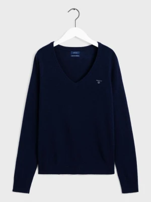 Damski Lekki Sweter z Wełny Jagnięcej z Dekoltem W Kształcie Litery V GANT