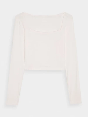Damski longsleeve crop top 4F 4FRSS24TLONF499 - biały