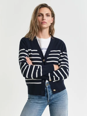 Damski niebieski bawełniany kardigan w paski GANT