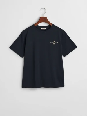 Damski niebieski bawełniany t-shirt z haftowaną kotwicą GANT