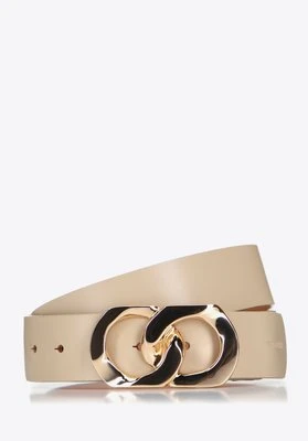 Damski pasek skórzany z dekoracyjną klamrą kremowy Wittchen