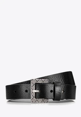 Damski pasek skórzany z klamrą w geometryczny wzór czarny Wittchen