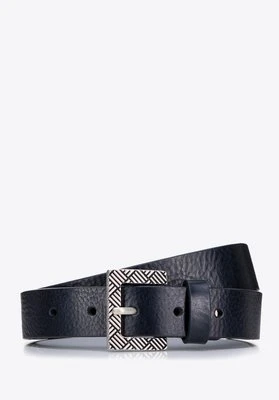 Damski pasek skórzany z klamrą w geometryczny wzór granatowy Wittchen