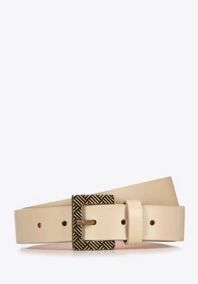 Damski pasek skórzany z kontrastową klamrą beżowy Wittchen