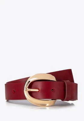 Damski pasek skórzany z owalną klamrą czerwony Wittchen
