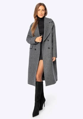 Damski płaszcz dwurzędowy z wełny i domieszką kaszmiru szary Wittchen