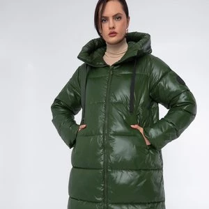 Damski płaszcz pikowany oversizowy zielony Wittchen