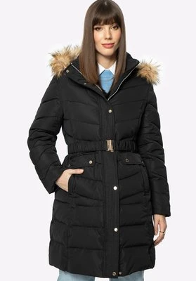 Damski płaszcz pikowany z paskiem czarny Wittchen