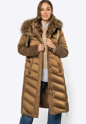 Damski płaszcz puchowy pikowany z nylonu złoty Wittchen