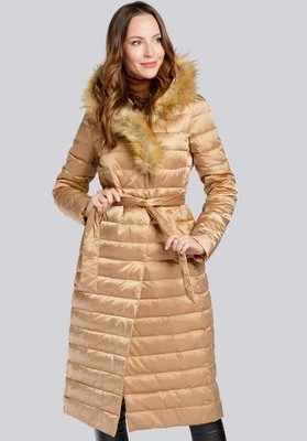 Damski płaszcz puchowy z asymetrycznym sztucznym futerkiem Wittchen