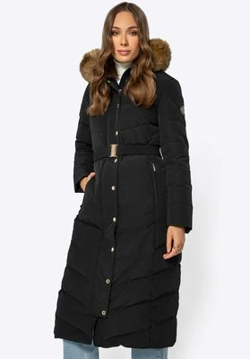 Zdjęcie produktu Damski płaszcz puchowy z futerkowym kapturem czarny Wittchen