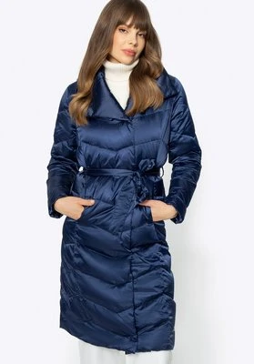 Damski płaszcz puchowy z kapturem granatowy Wittchen