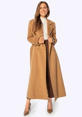 Damski płaszcz wełniany z domieszką kaszmiru camelowy Wittchen