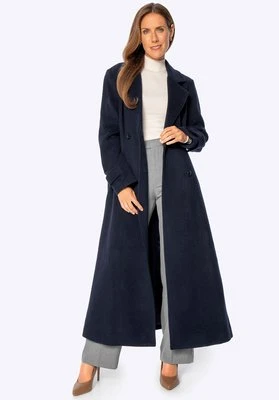 Damski płaszcz wełniany z domieszką kaszmiru granatowy Wittchen