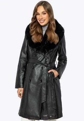 Damski płaszcz z ekoskóry i sztucznego futra czarny Wittchen