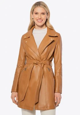 Damski płaszcz z imitacji skóry brązowy Wittchen