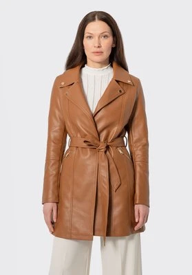 Damski płaszcz z imitacji skóry brązowy Wittchen
