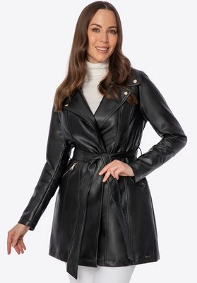 Damski płaszcz z imitacji skóry czarny Wittchen