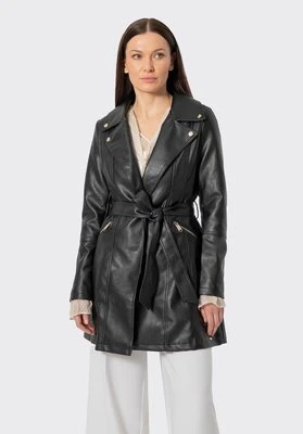 Damski płaszcz z imitacji skóry czarny Wittchen