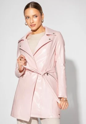 Damski płaszcz z imitacji skóry różowy Wittchen