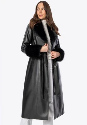 Damski płaszcz z imitacji skóry ze sztucznym futerkiem czarny Wittchen