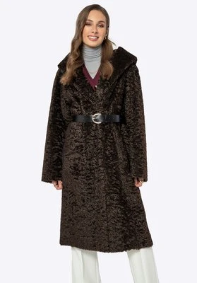 Damski płaszcz z kapturem dwurzędowy brązowy Wittchen