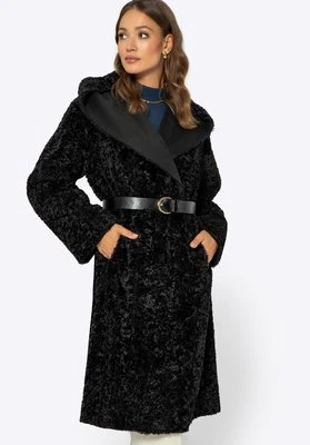 Damski płaszcz z kapturem dwurzędowy czarny Wittchen