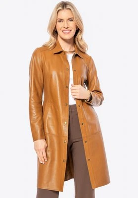Damski płaszcz z naturalnej skóry owczej karmelowy Wittchen