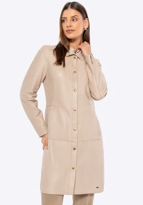 Damski płaszcz z naturalnej skóry owczej kremowy Wittchen