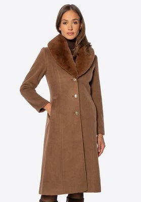 Damski płaszcz z odpinanym sztucznym futerkiem brązowy Wittchen